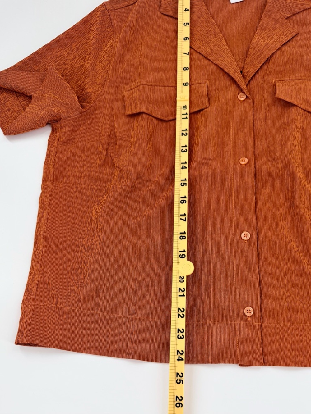 Athleta Top Women Medium Burnt Orange Textured Button Up Camp Shirt Short Sleeve - Picture 7 of 7
